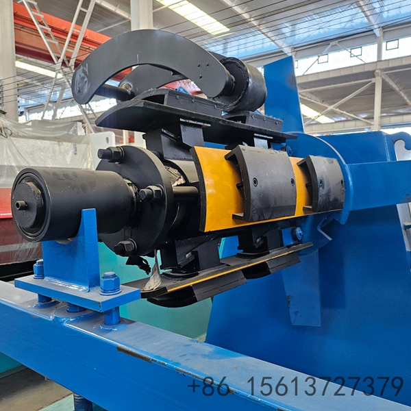 Heavy-duty Coil Decoiler Uncoiler Machine front view, featuring a robust steel frame for stable metal coil unwinding in industrial production.