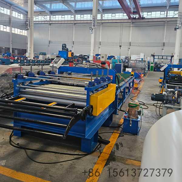 Factory floor scene with a yellow safety line separating the walkway from the cut to length equipment.