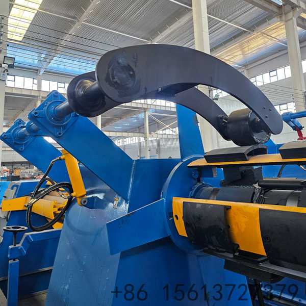 Heavy-duty Coil Decoiler Uncoiler Machine front view, featuring a robust steel frame for stable metal coil unwinding in industrial production.