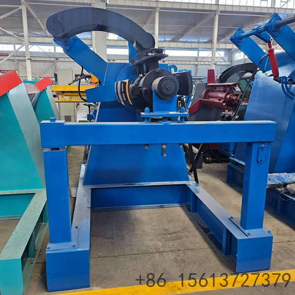Heavy-duty Coil Decoiler Uncoiler Machine front view, featuring a robust steel frame for stable metal coil unwinding in industrial production.