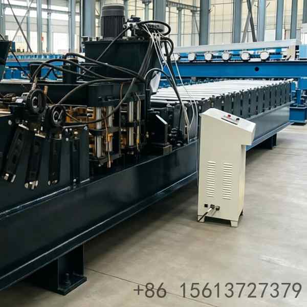 Robust industrial machinery for manufacturing durable steel silo panels with continuous feeding and cutting mechanisms.