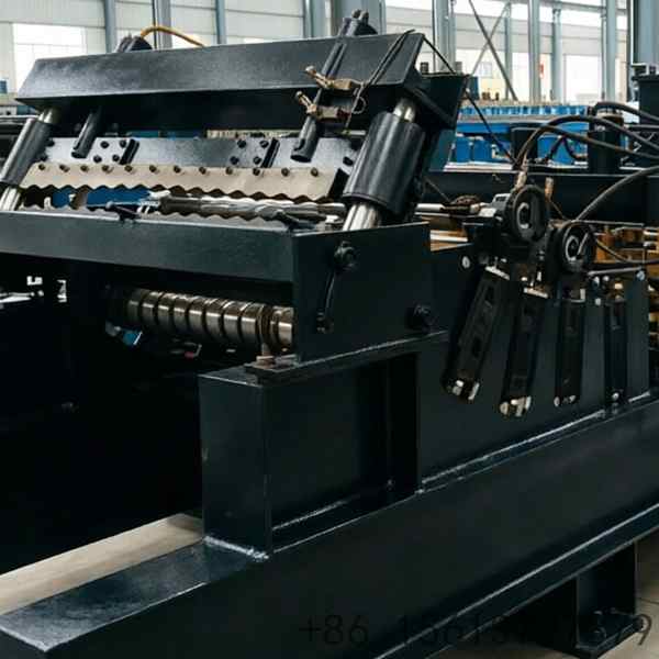 Modern grain silo roll former with digital PLC control panel ensuring accurate dimensions for curved corrugated panels.
