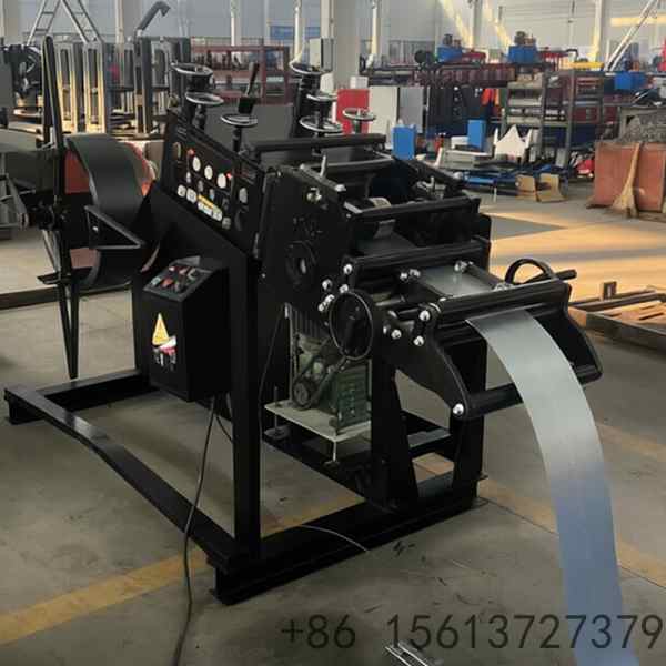 Industrial light frame roll forming machine processing aluminum coils into precise LED lighting fixture profiles.