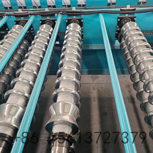High-precision roll forming station with multiple roller stations ensuring accurate corrugated profile shaping