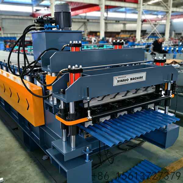 Double-layer glazed arc profile cold roll forming machine designed for manufacturing two types of curved metal roof tiles