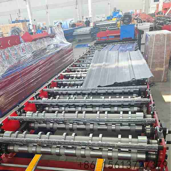 Precision roll forming station with multiple roller stations ensuring accurate corrugated or trapezoidal profile shaping