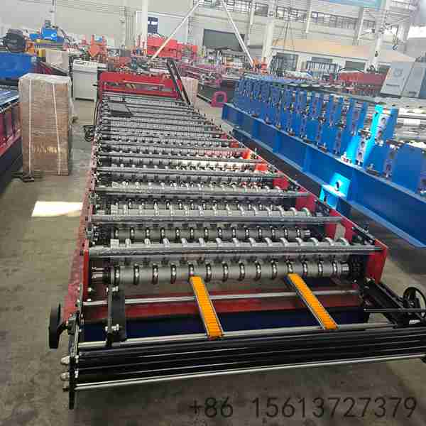 High-precision roll forming station with multiple roller stations ensuring accurate corrugated profile shaping