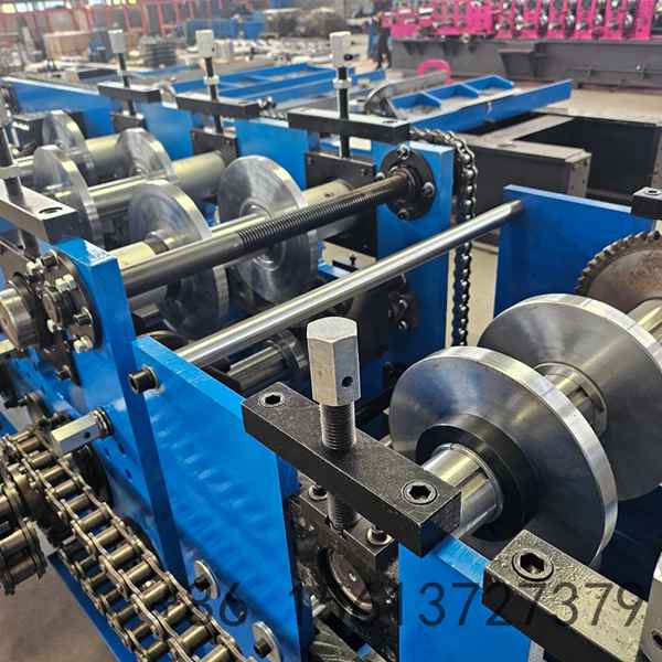 Precision roll forming station with multiple roller stations ensuring accurate C steel structural profile shaping