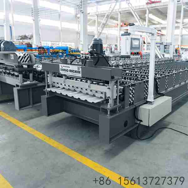 Precision roll forming station with multiple roller stations ensuring accurate trapezoidal profile shaping