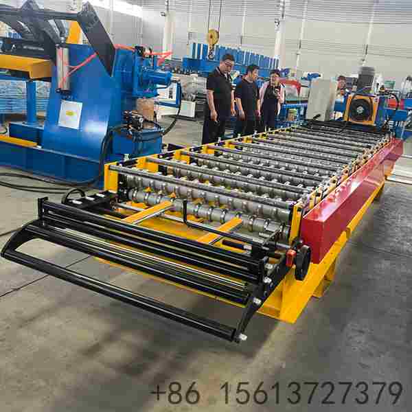 Precision roll forming station shaping the 850 corrugated profile with multiple high-grade forged rollers