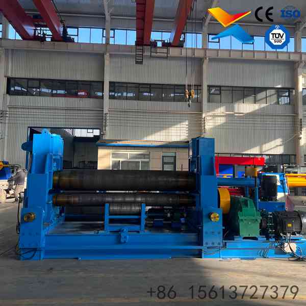Hydraulic-three-roll-plate-rolling-machine-with-drop-end-for-closed-cylinder-forming